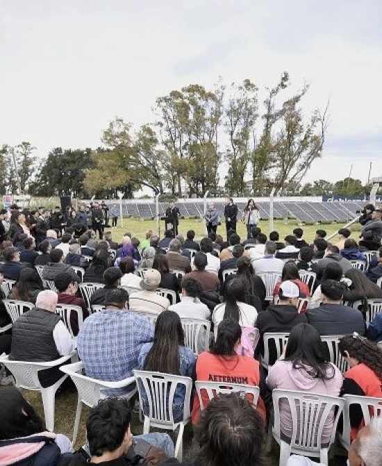 Kicillof, Terigi, Otermín y Vilar durante el acto en Villa Fiorito.